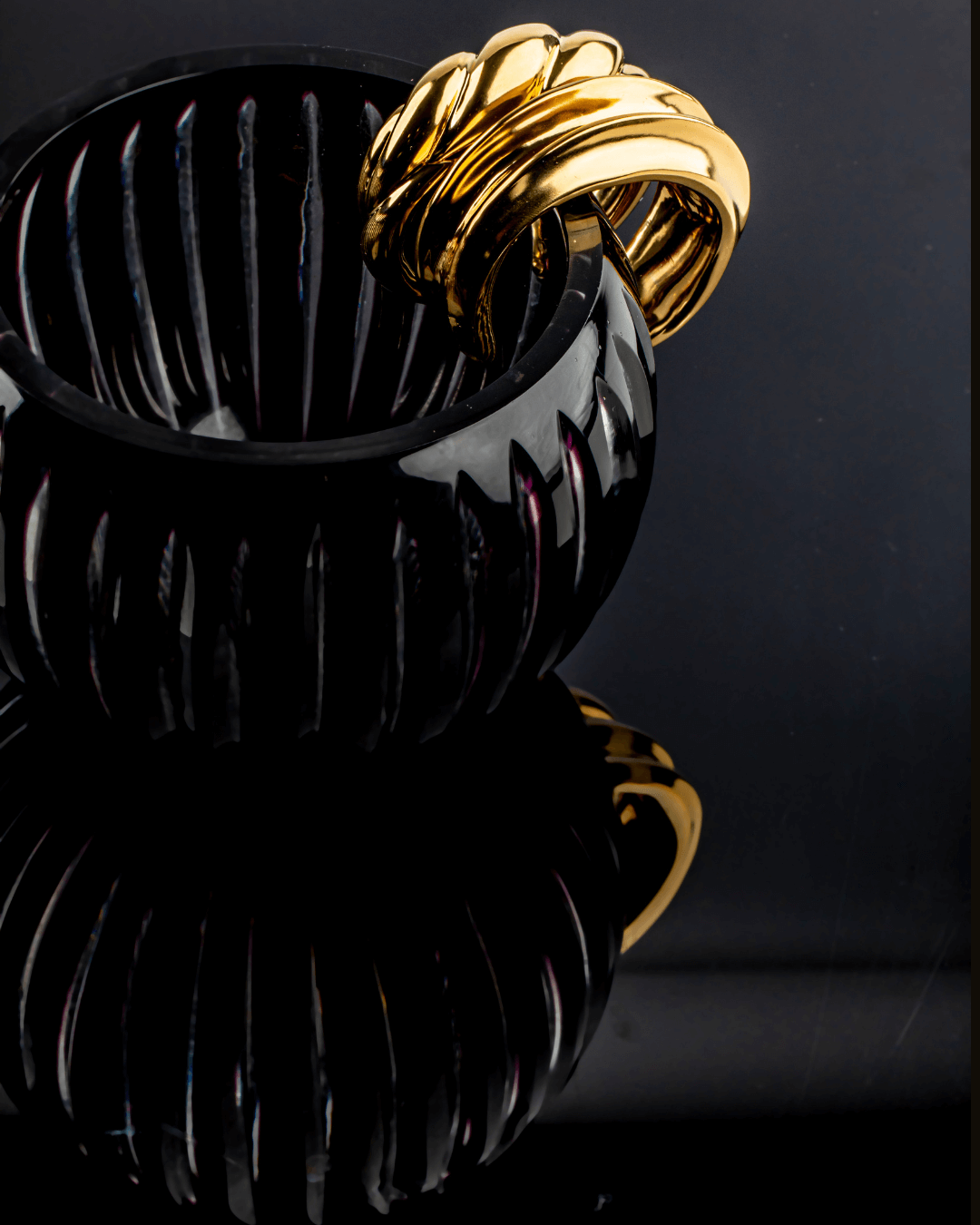 Gold plated medium wide bracelet with smooth polished surface and structured design, 20mm
