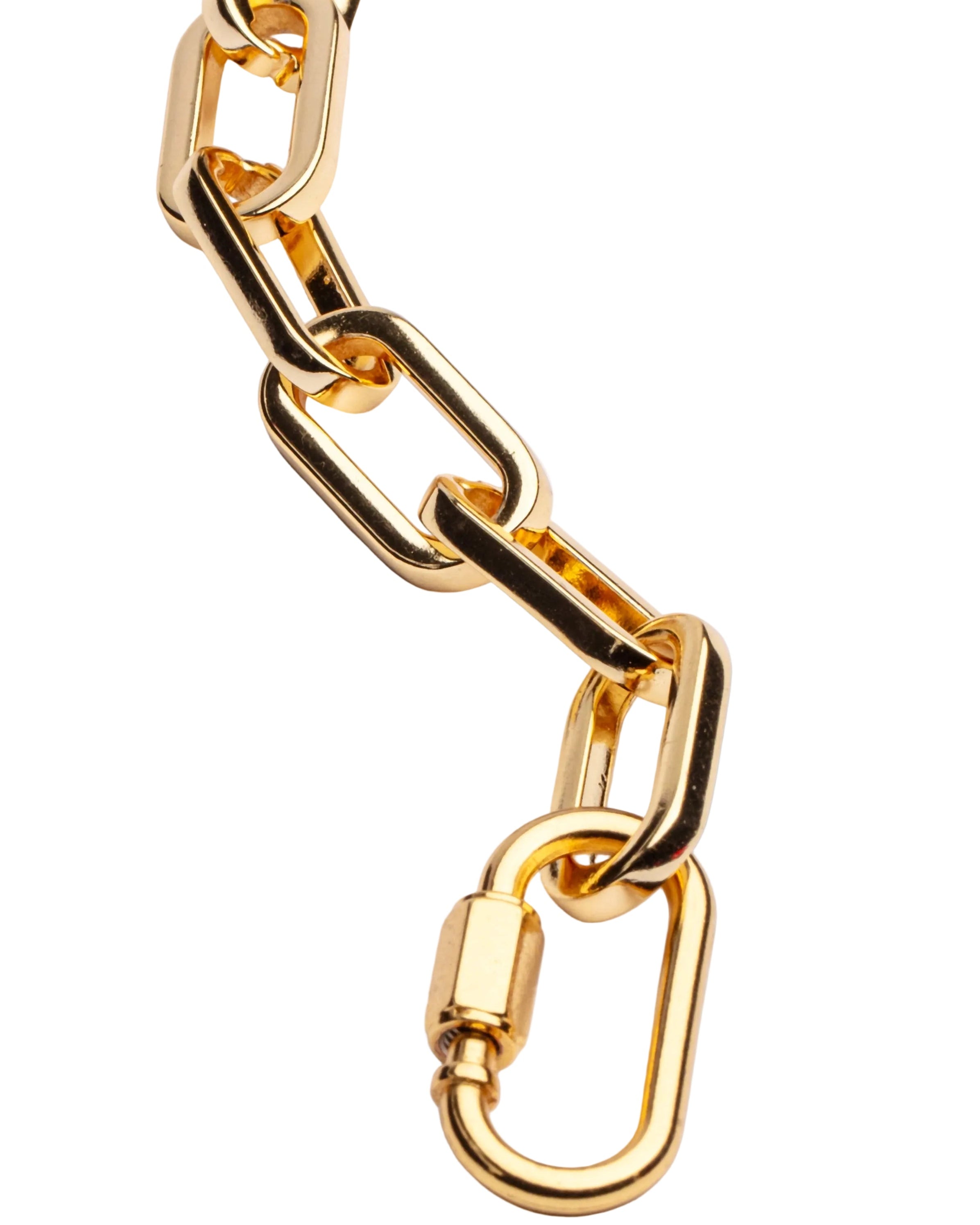 Gold plated chain link necklace with elongated links and adjustable length up to 22 inches