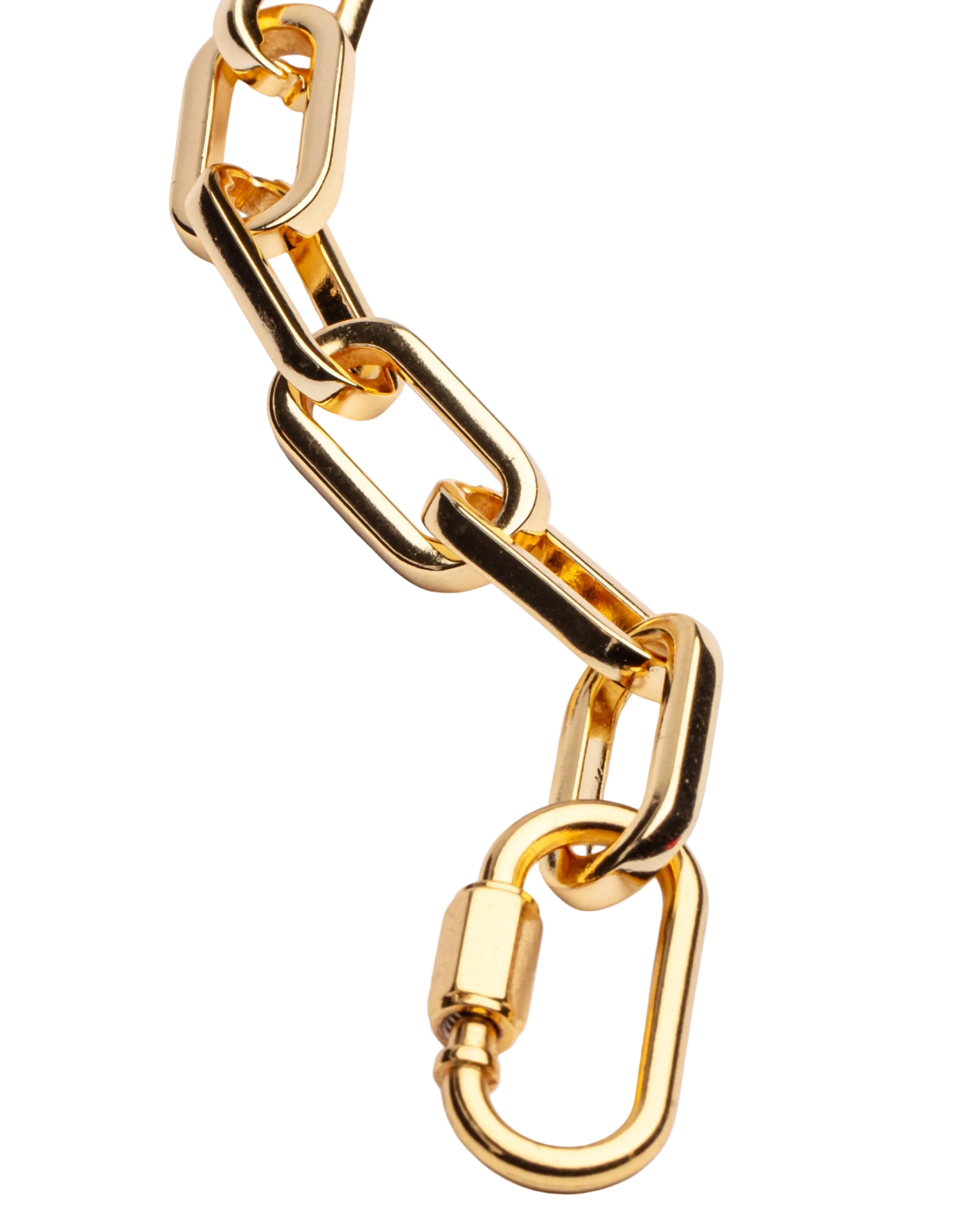 Gold plated chain link necklace with elongated links and adjustable length up to 22 inches