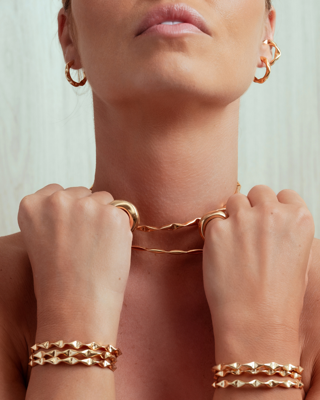 Sabrina Abstract Gold Choker Necklace — 18K gold-plated statement jewelry, hypoallergenic demi-fine piece by Denise Pacini