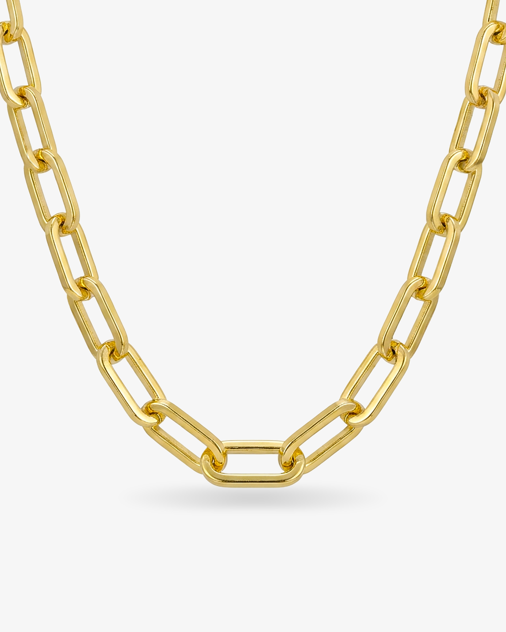 Gold paperclip chain choker necklace with elongated rectangular links