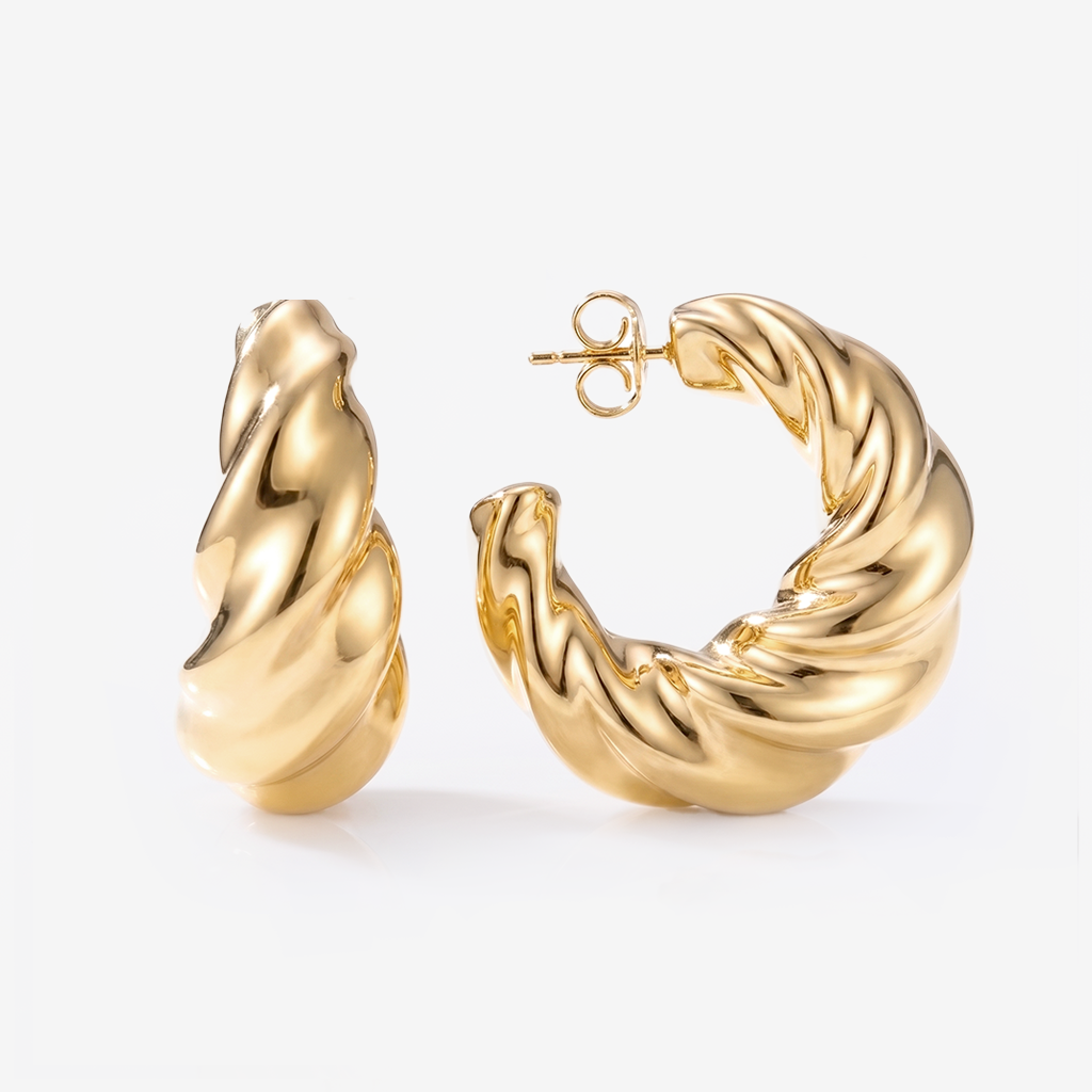 Alessandra Chunky Bold Hoop Earrings Gold — sculptural 18K gold-plated statement earrings, hypoallergenic demi-fine jewelry