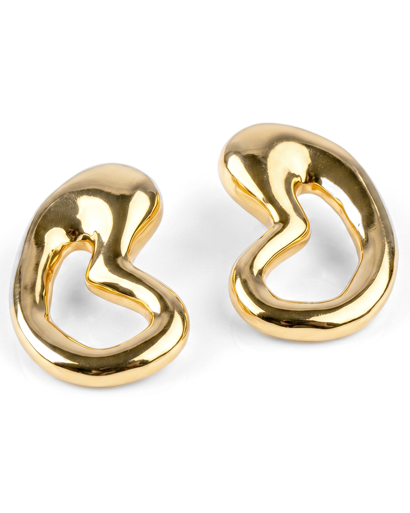 Carla Bold Drop Earrings — sculptural 18K gold-plated statement earrings, hypoallergenic demi-fine jewelry