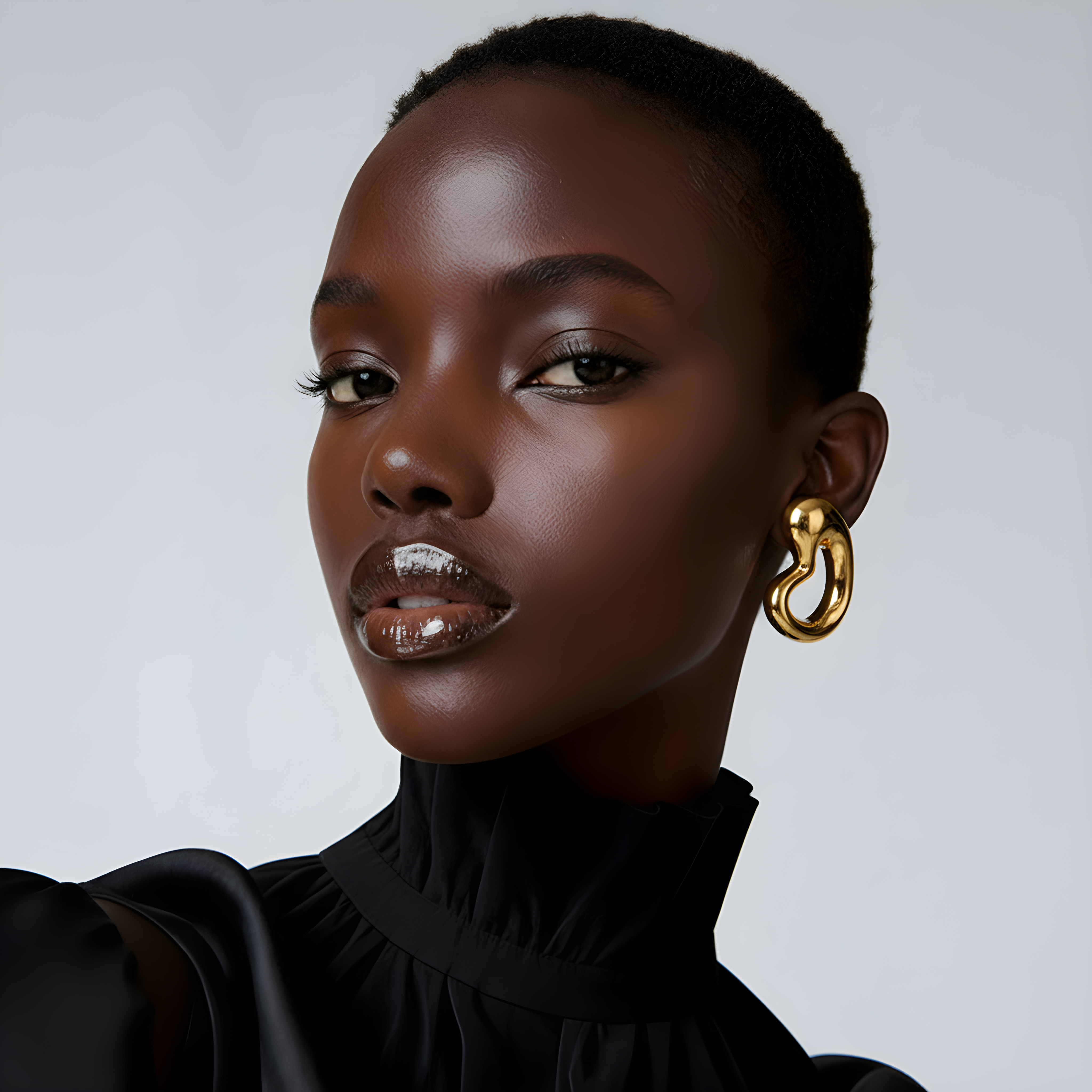 model wearing Carla Gold Earrings