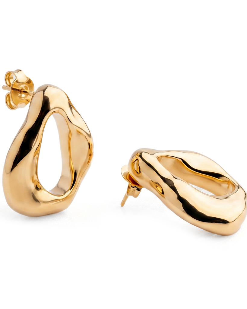 Chanda Bold Geometric Earrings — sculptural 18K gold-plated statement earrings, hypoallergenic demi-fine jewelry