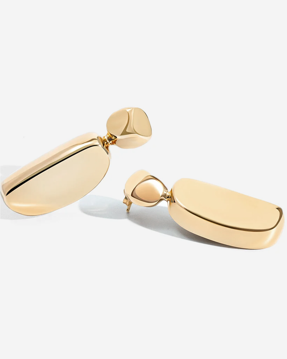 Chloe Bold Sculptural Drop Earrings — sculptural 18K gold-plated statement earrings, hypoallergenic demi-fine jewelry