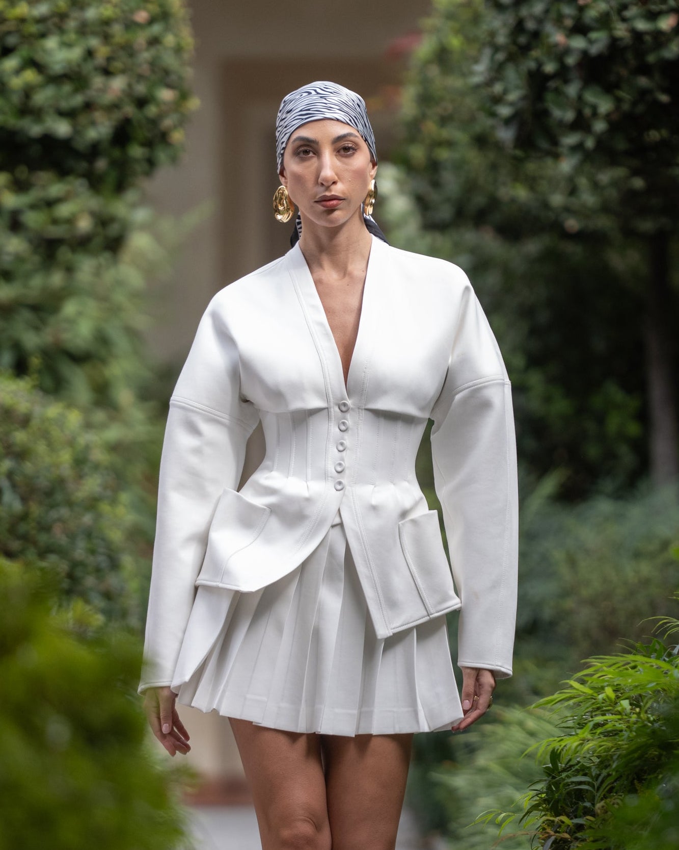 model wearing Clarice Maxi Abstract Oval Earrings