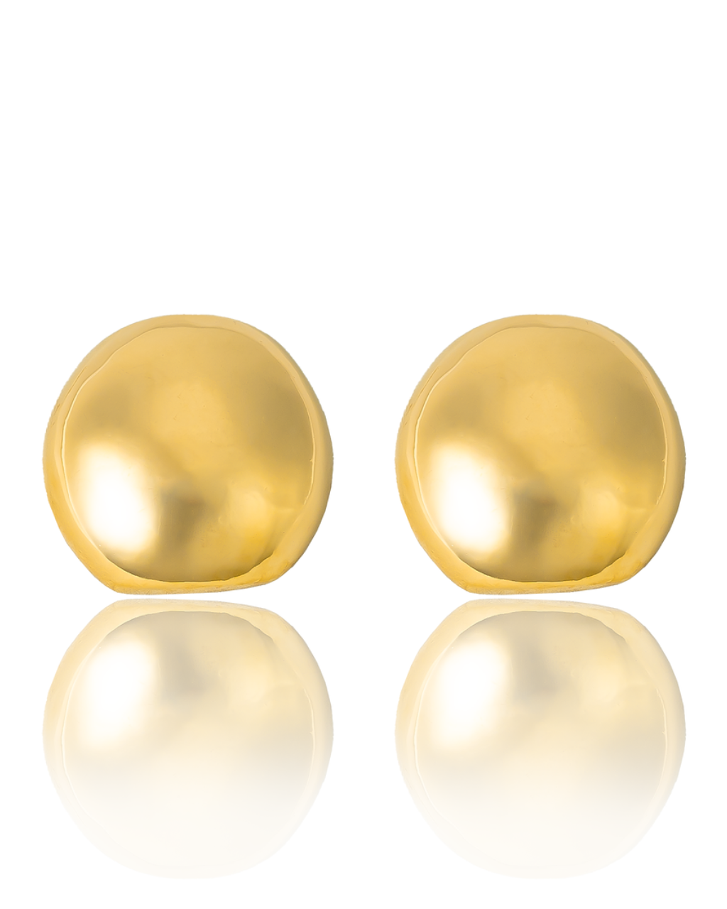 Gold plated round sculptural stud earrings with dome design and polished finish