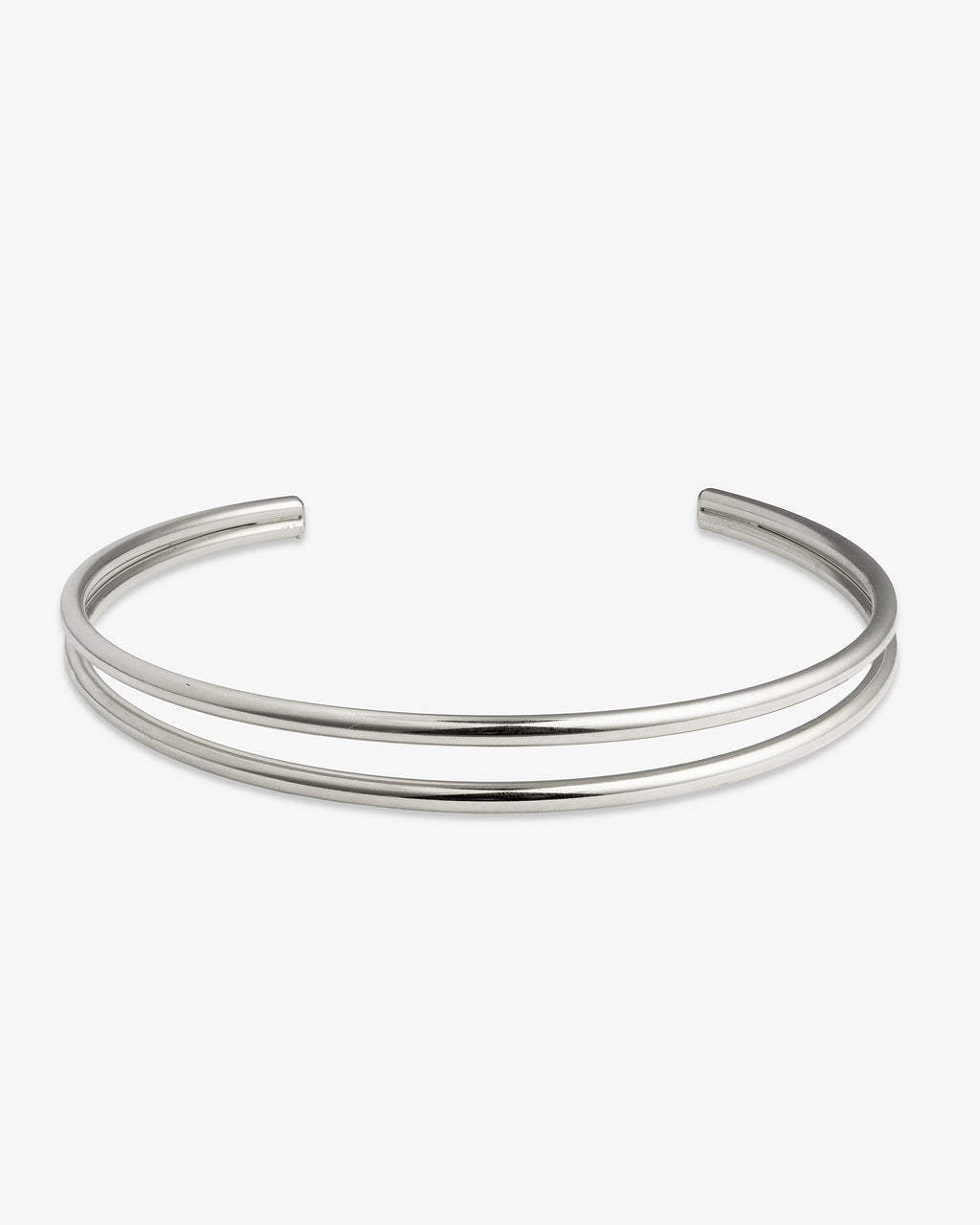 Double bar silver open choker necklace front view