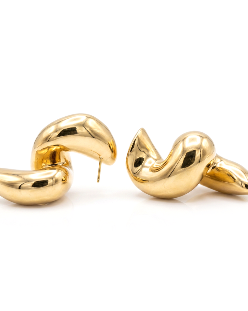 Connie Thick Twist Statement Earrings — sculptural 18K gold-plated statement earrings, hypoallergenic demi-fine jewelry