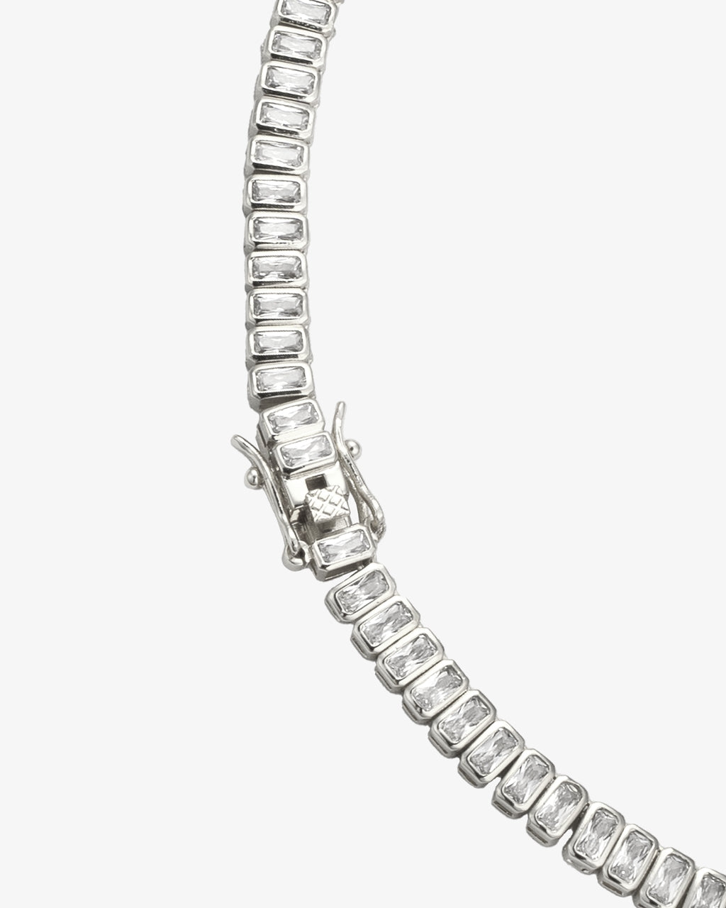 Silver emerald-cut tennis choker necklace with rectangular clear stones