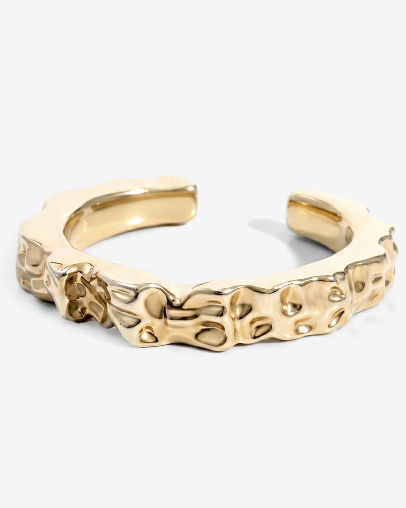 Nathalia Sculpted Hammered Cuff Bracelet Gold — bold 18K gold-plated statement bracelet, lightweight hypoallergenic