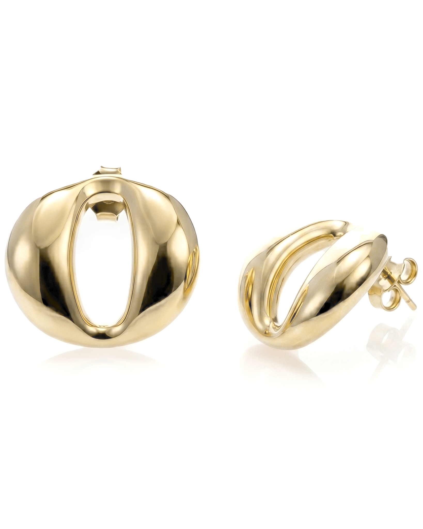 Dome earrings available in gold plated and rhodium plated finishes with smooth sculptural design