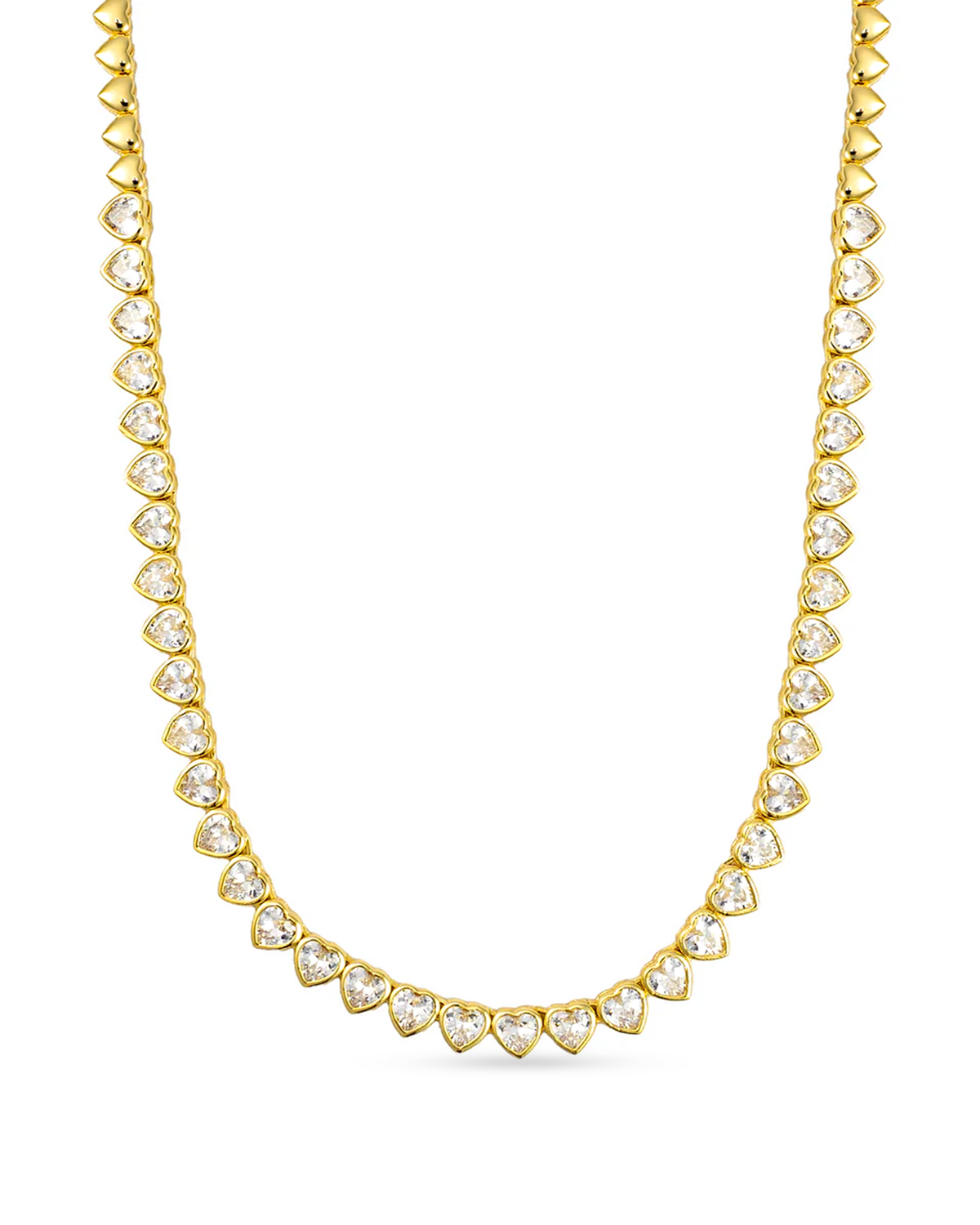 Yasmin Heart Delicate Tennis Necklace Silver — 18K gold-plated statement jewelry, hypoallergenic demi-fine piece by