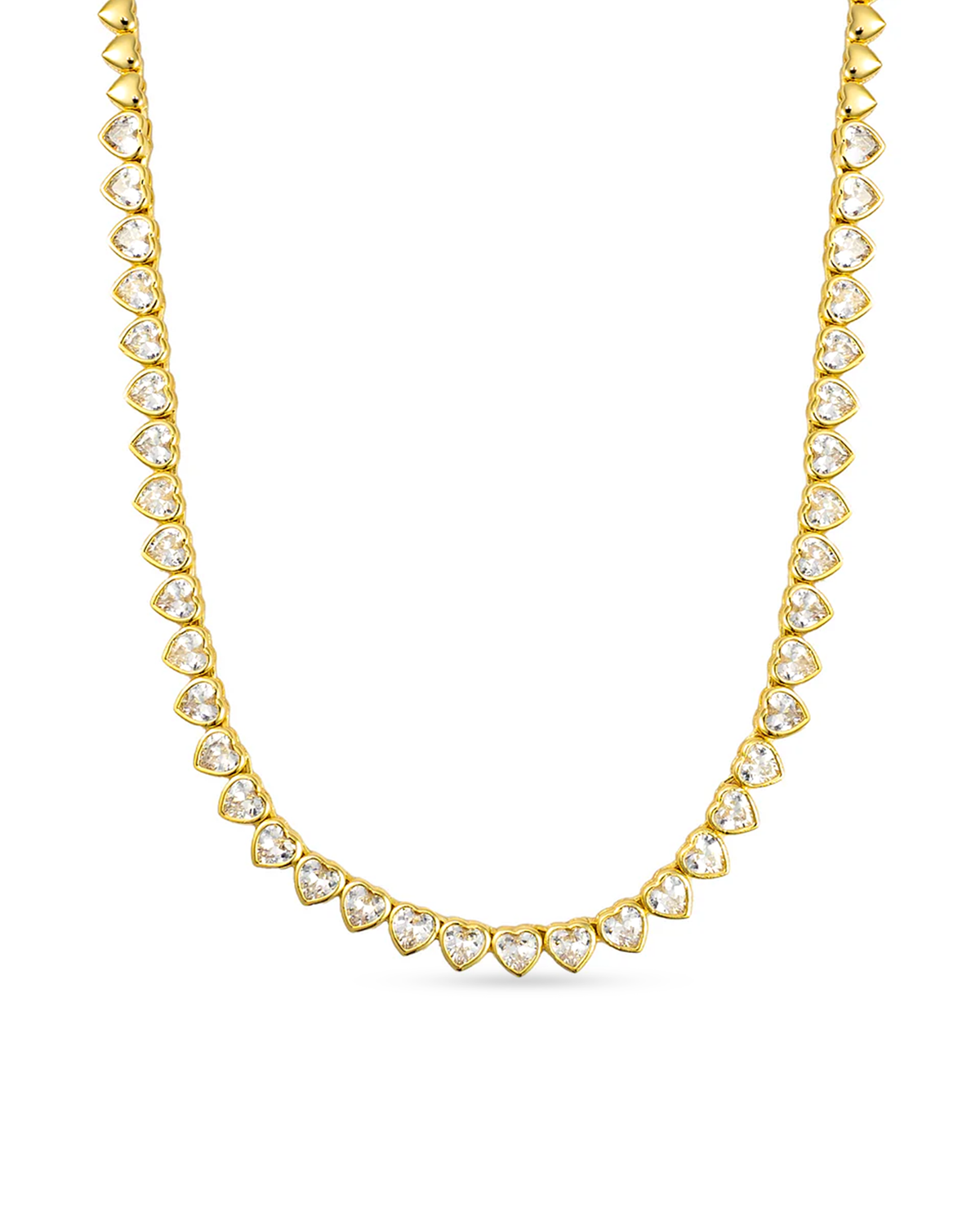 Yasmin Heart Delicate Tennis Necklace Gold — 18K gold-plated statement jewelry, hypoallergenic demi-fine piece by Denise