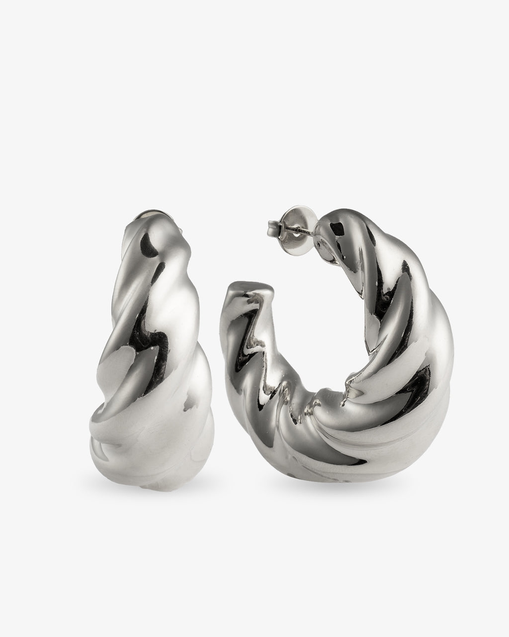 Chunky Twisted Sculptural silver Hoop Earrings
