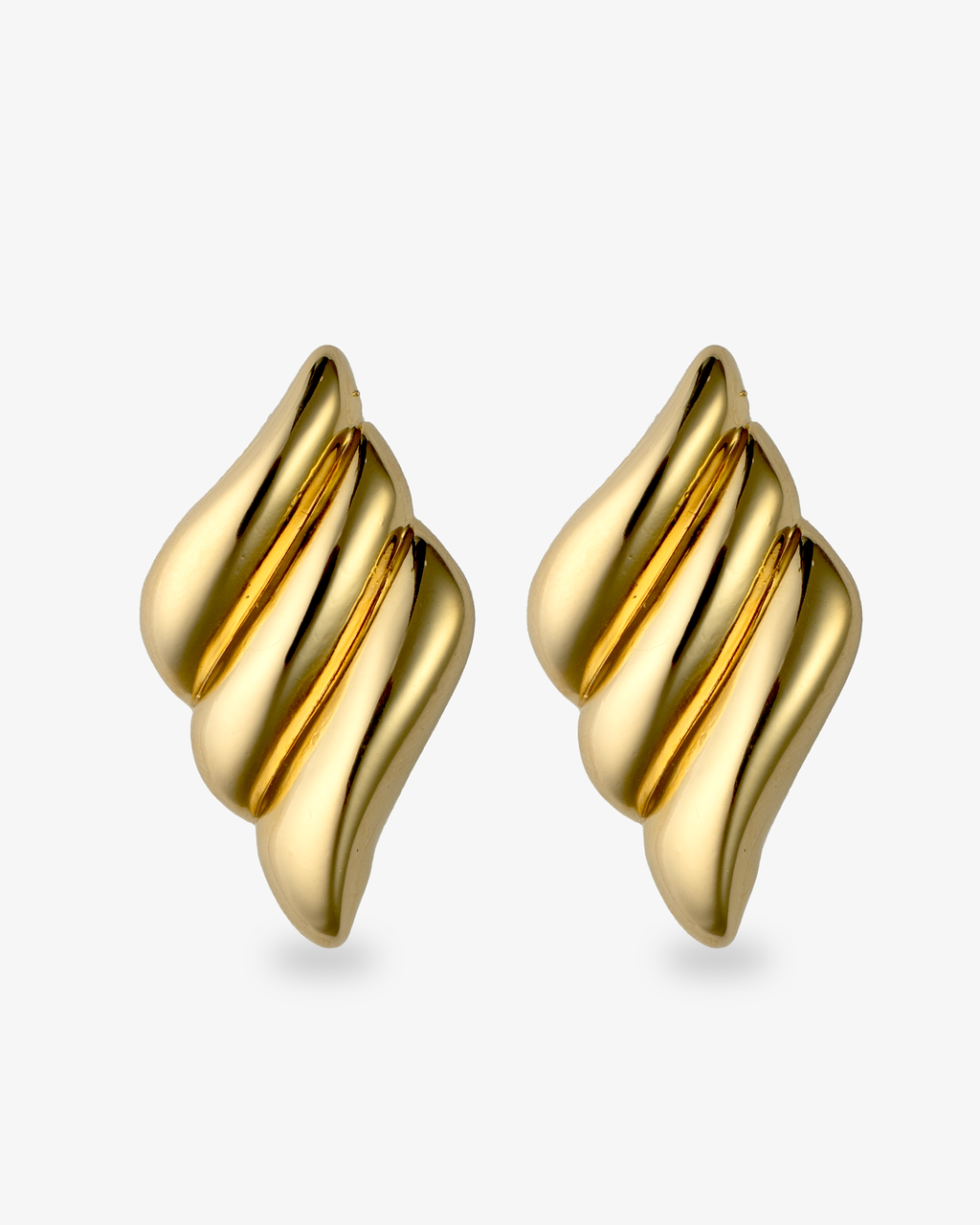 Sculptural triple wave gold statement earrings front view
