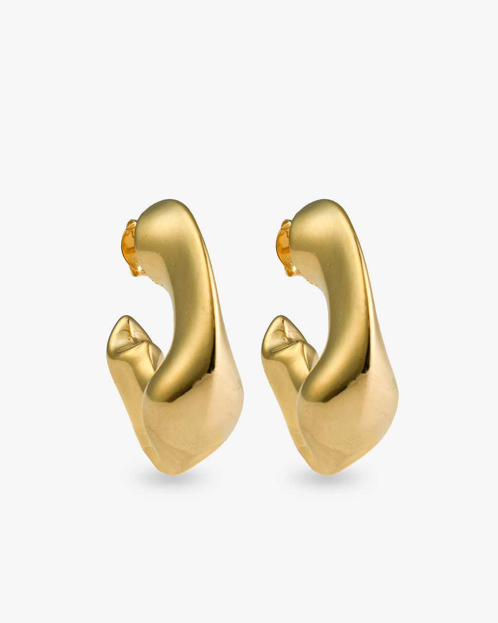 Chunky sculptural gold hoop earrings front view