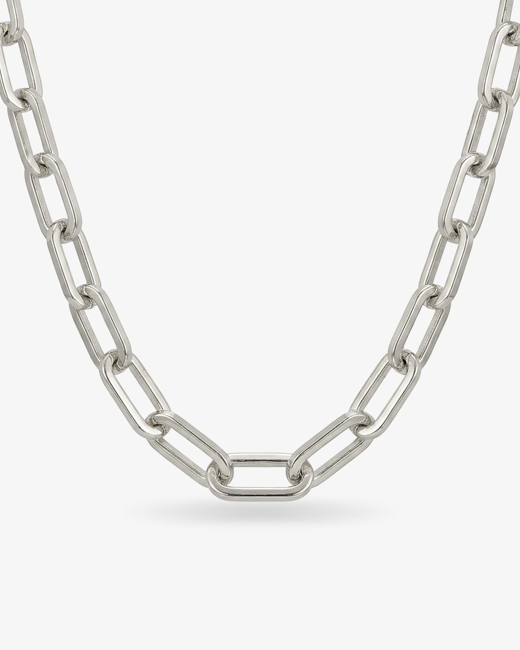 Silver paperclip chain choker necklace with elongated rectangular links