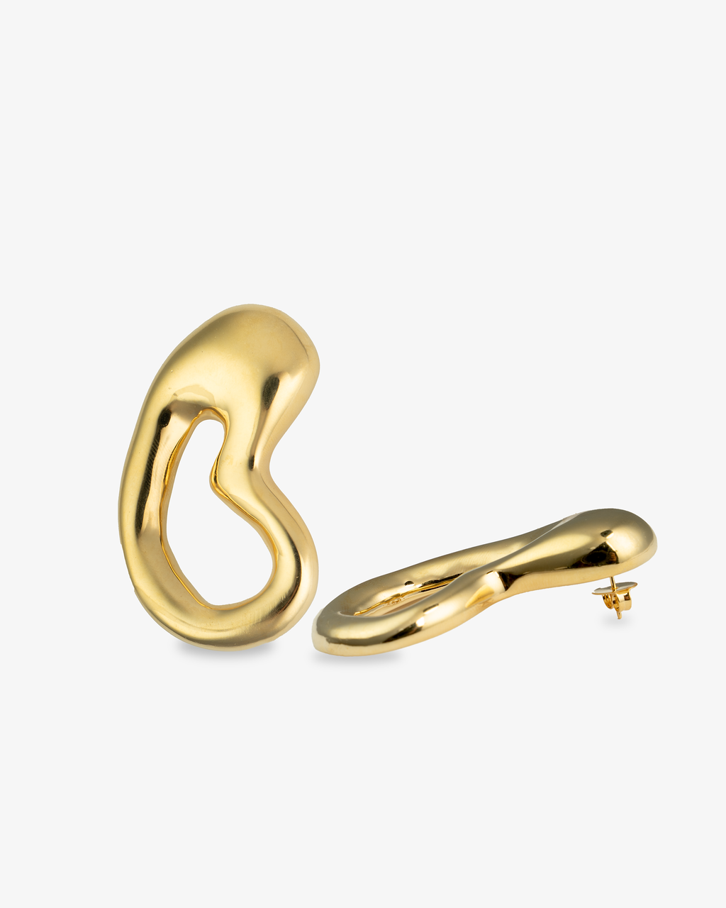 Sculptural gold teardrop earrings angled side view with post backs
