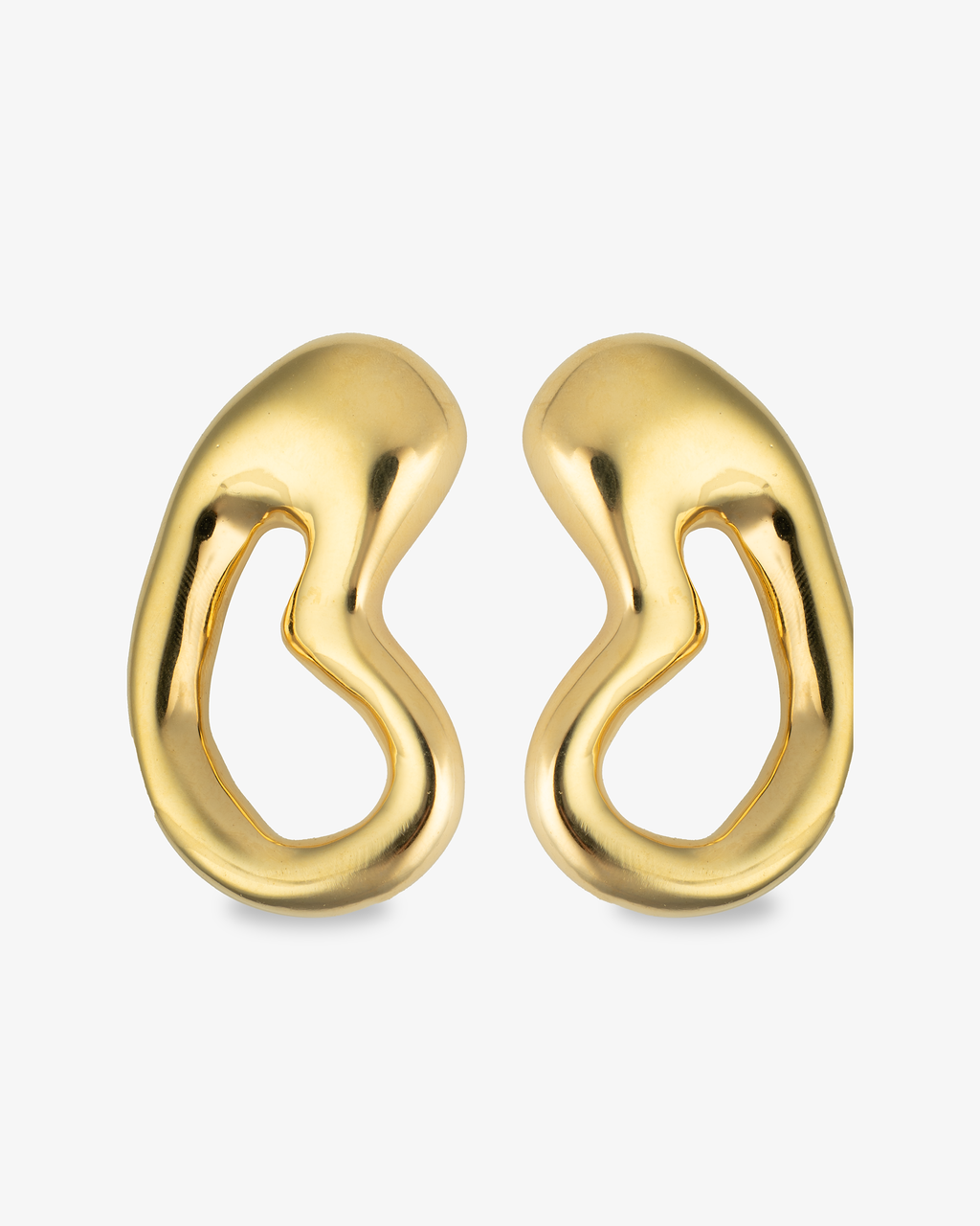 Organic open teardrop gold statement earrings front view