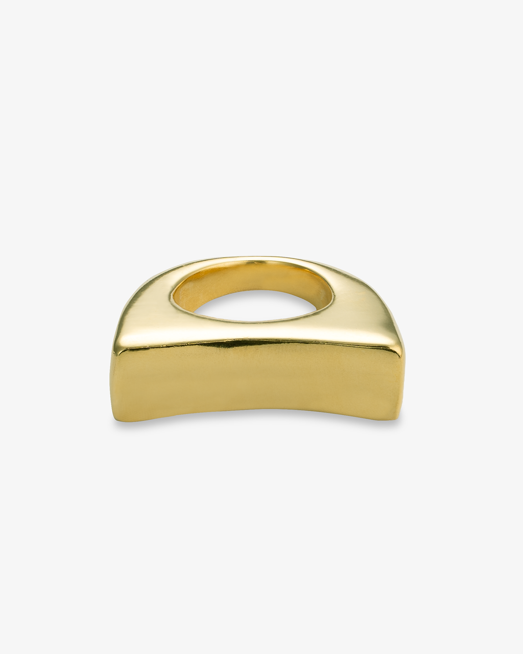 Sculptural gold statement ring side view with curved top