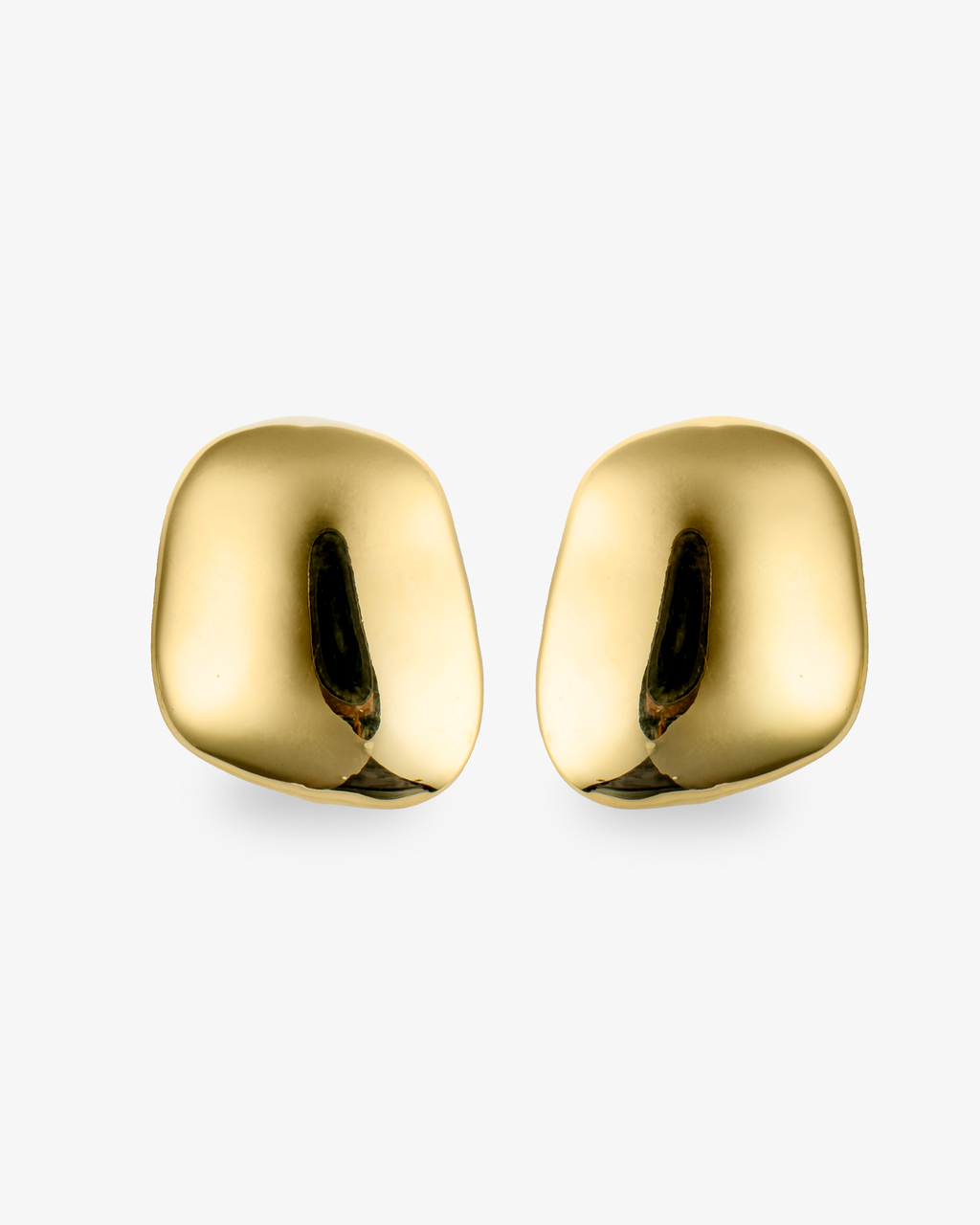 Sculptural cushion gold statement earrings front view