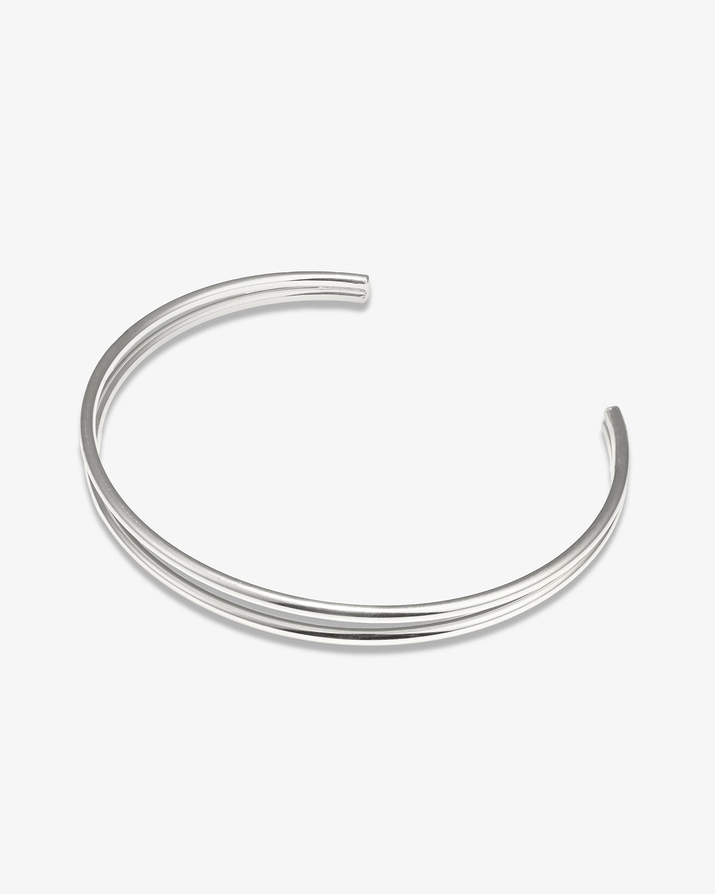 Double strand silver choker necklace angled view