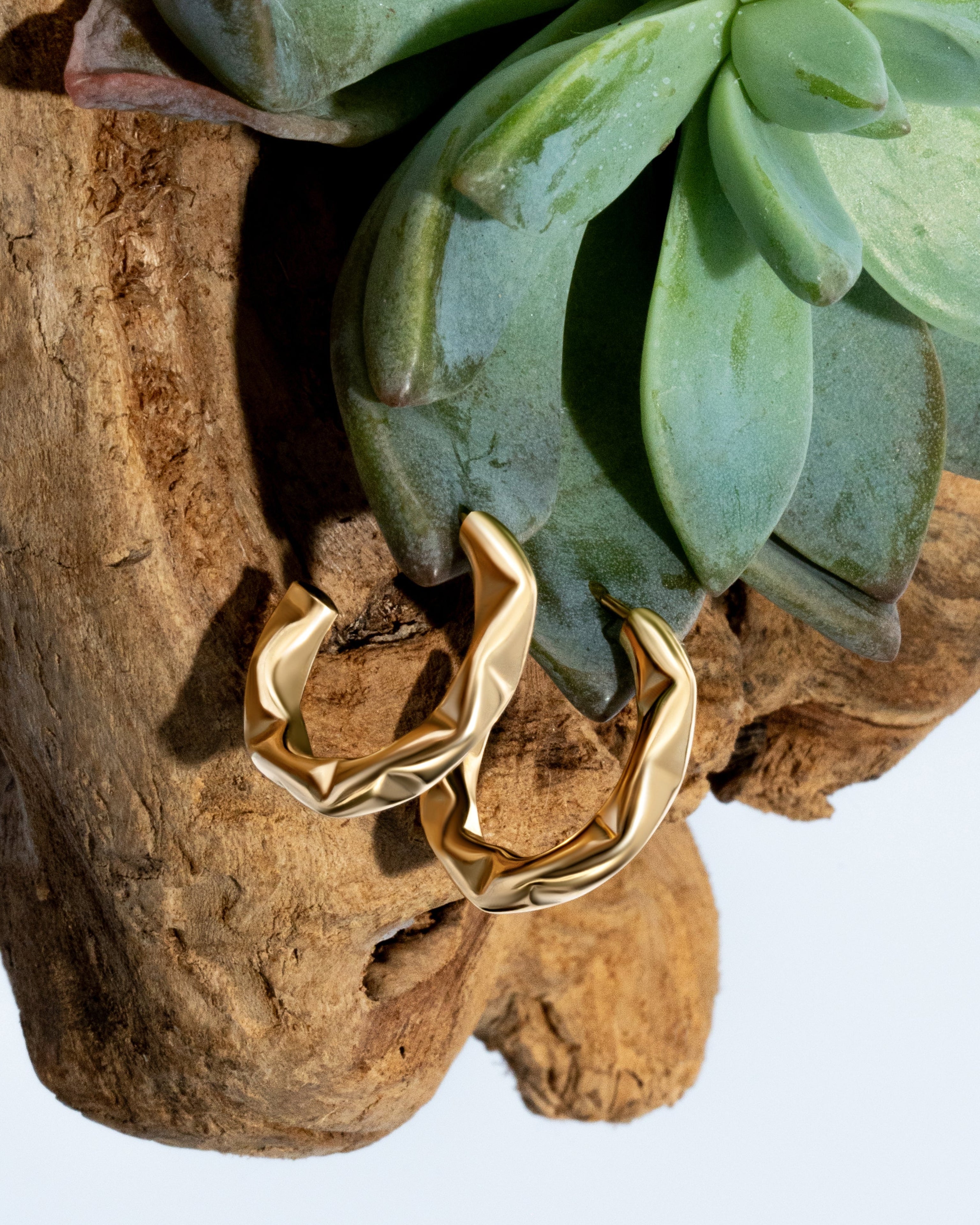 Sabrina Abstract Small Hoop Earrings — sculptural 18K gold-plated statement earrings, hypoallergenic demi-fine jewelry