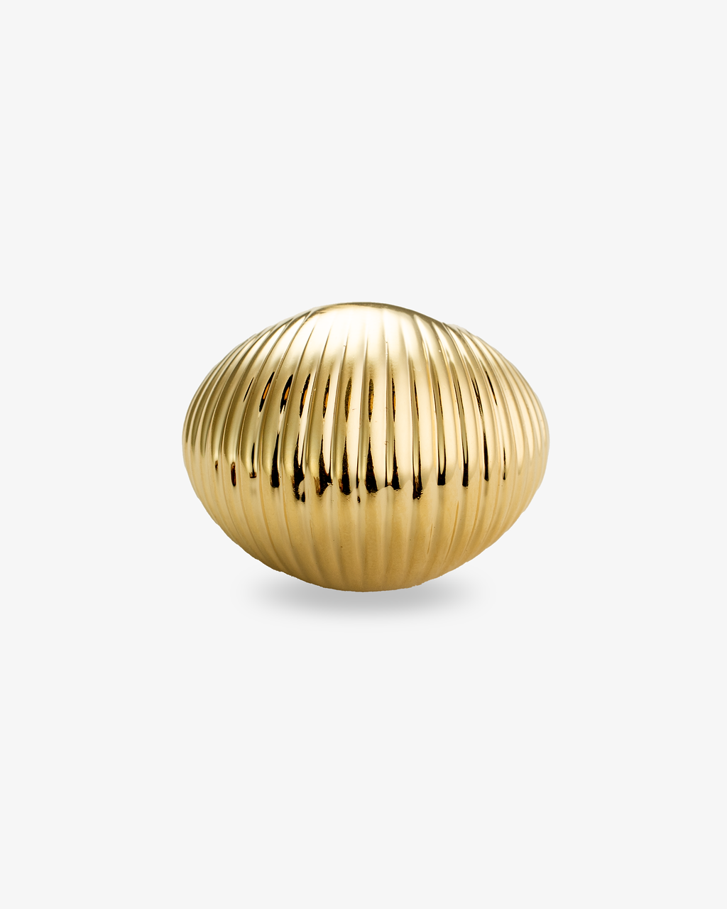 Sculptural ribbed gold statement ring perspective view