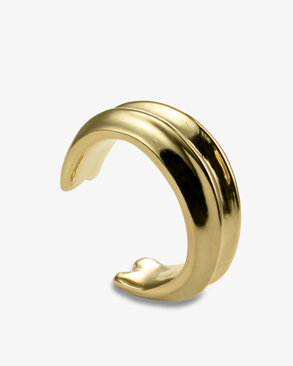 Sculptural gold cuff bracelet with raised double ridge side view