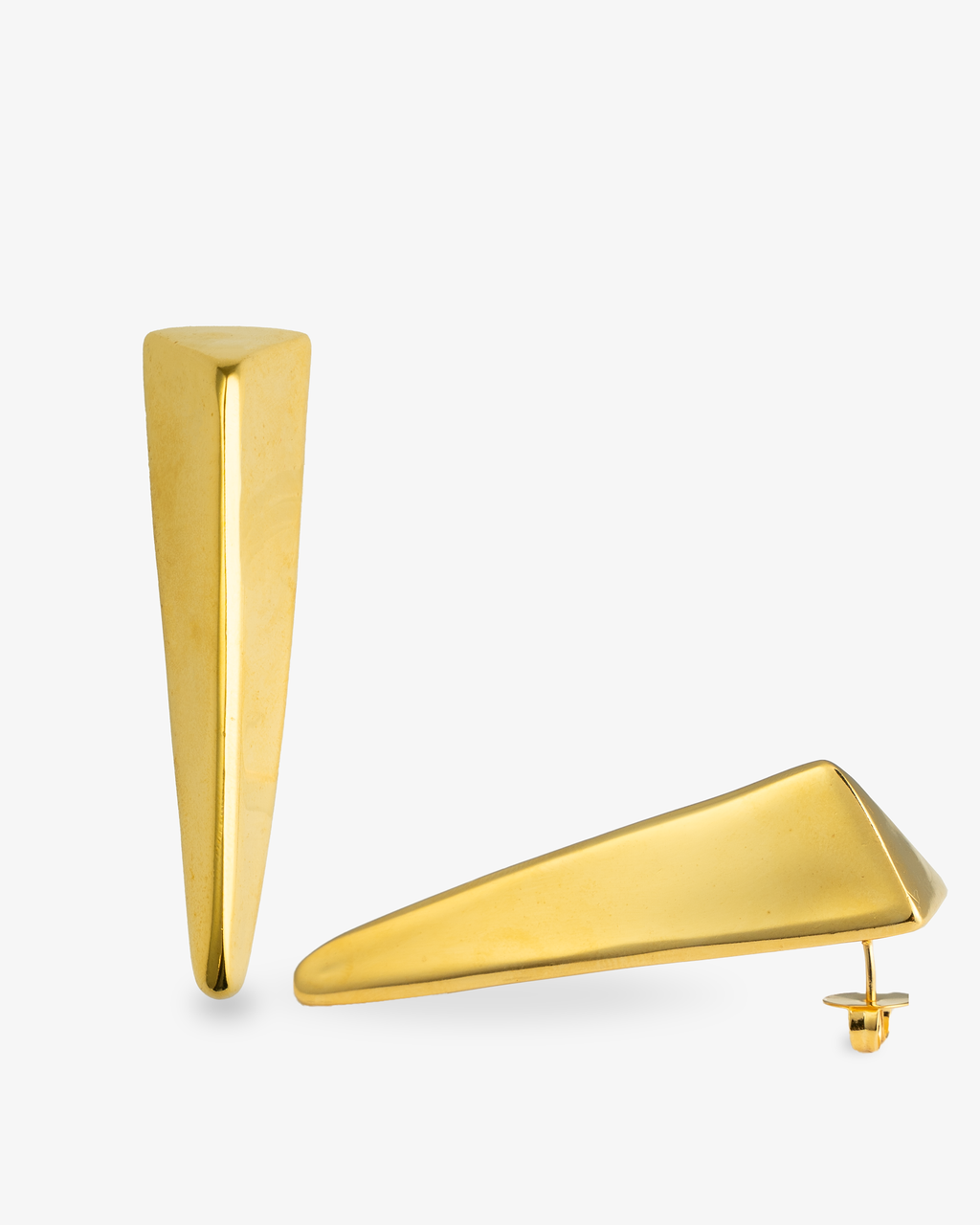 Long tapered gold statement earrings front view