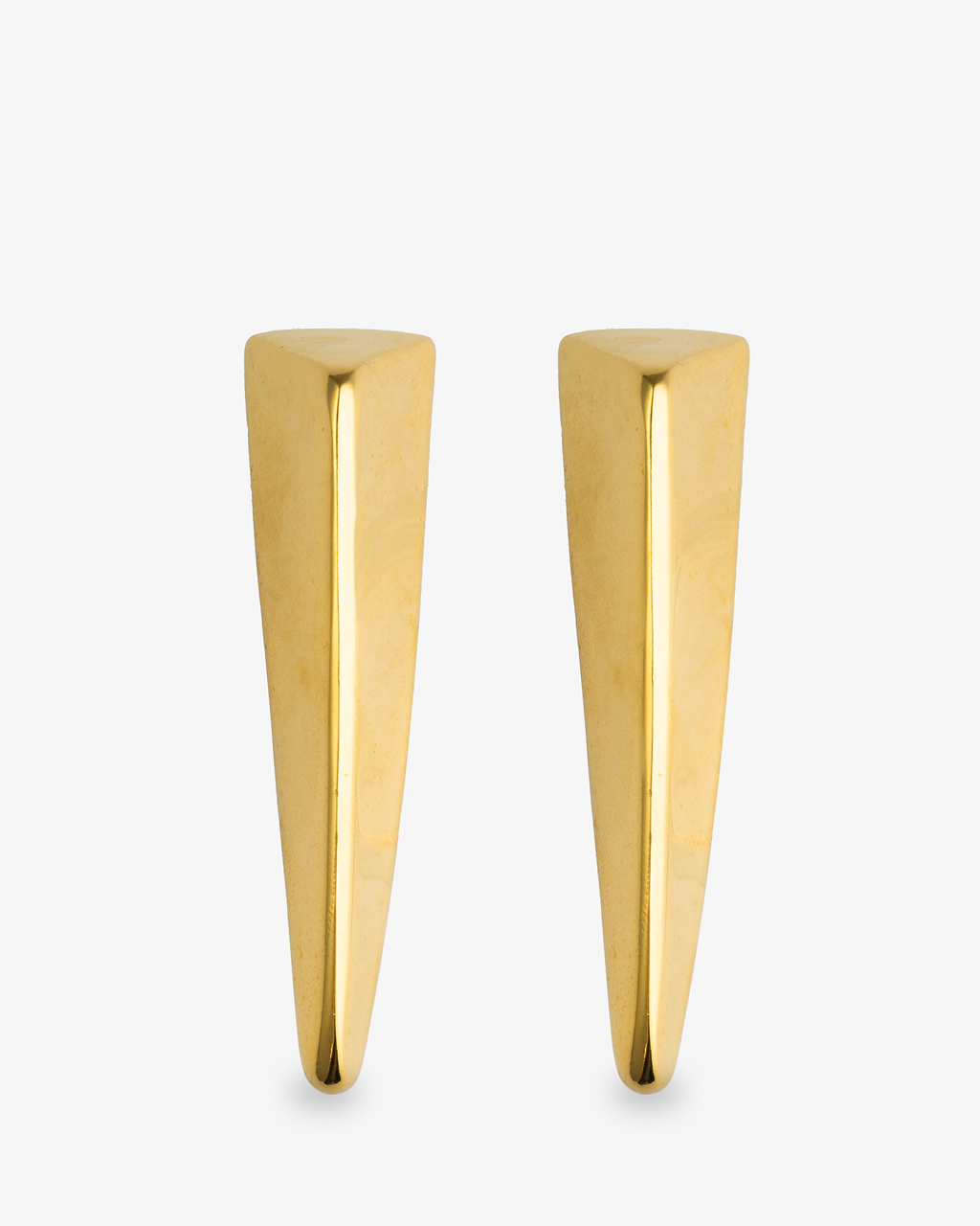 Tapered geometric gold earrings side view with post back