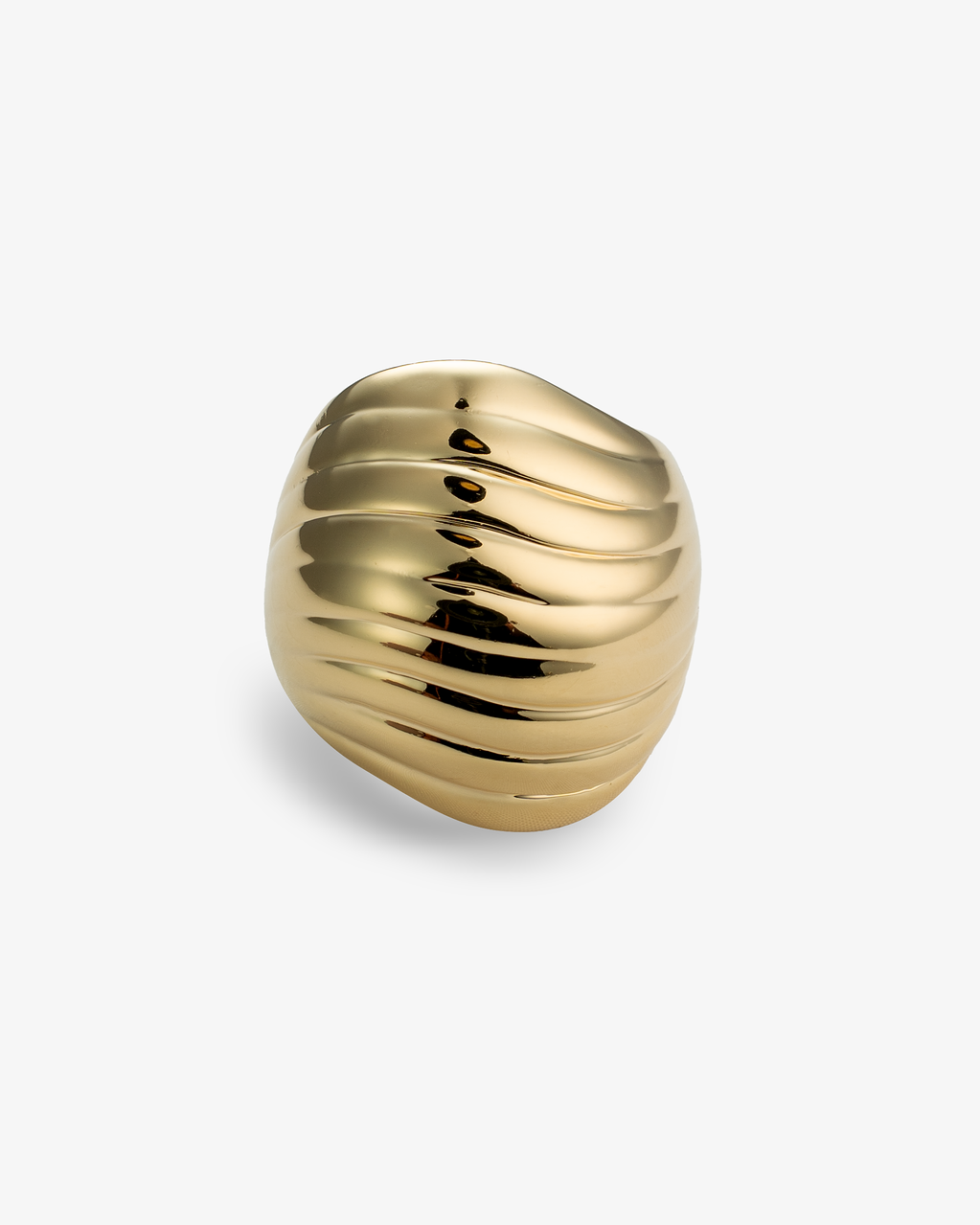Ribbed dome gold statement ring with sculptural ridged texture and polished finish