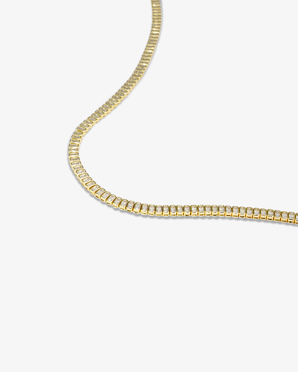 Gold emerald-cut tennis choker necklace with rectangular clear stones