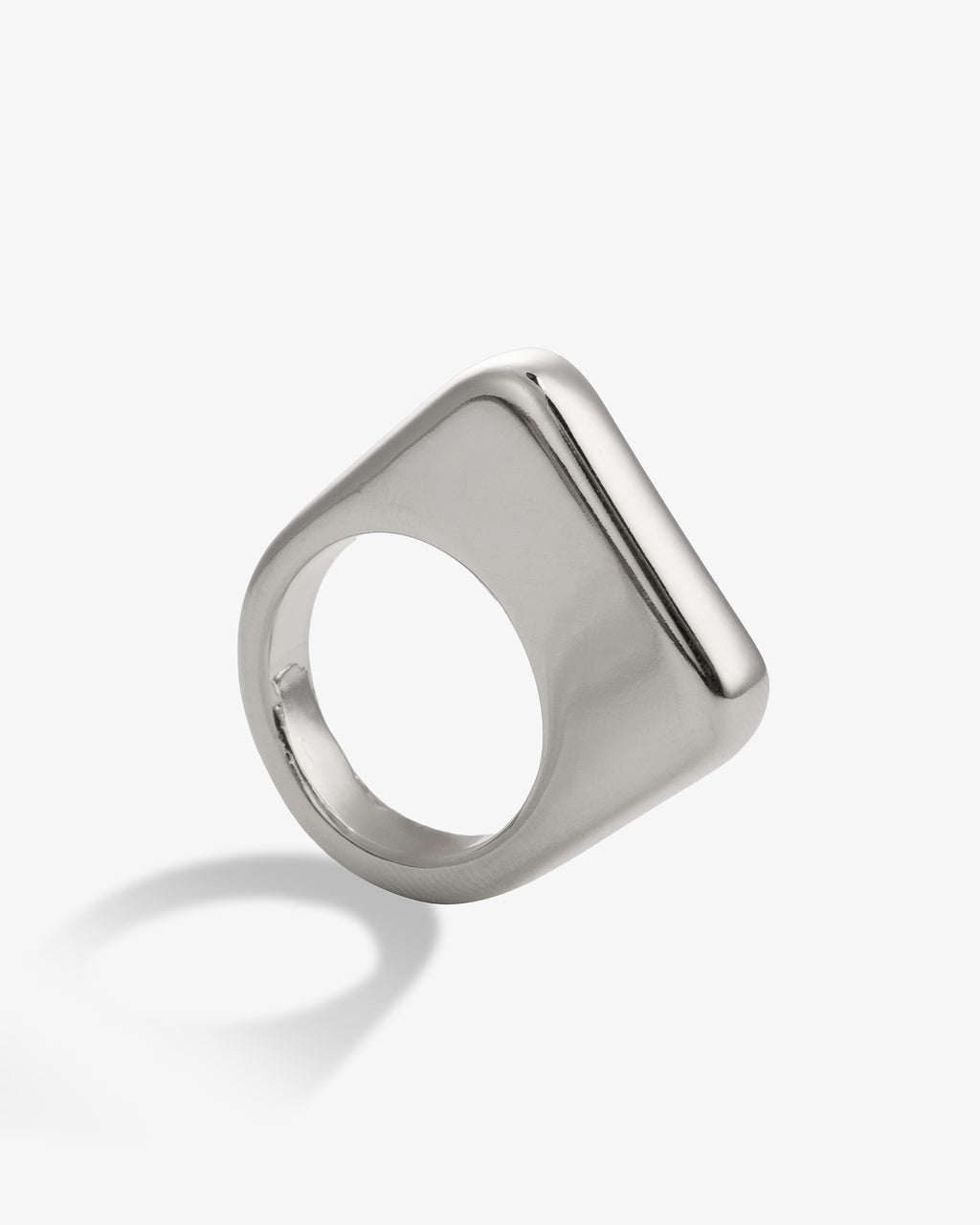 Chunky square silver signet statement ring front view