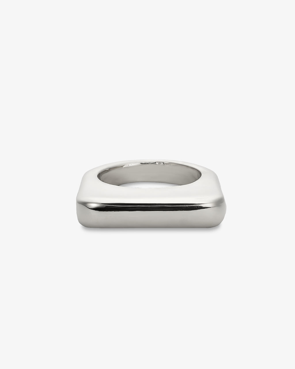 Polished square silver signet ring top view