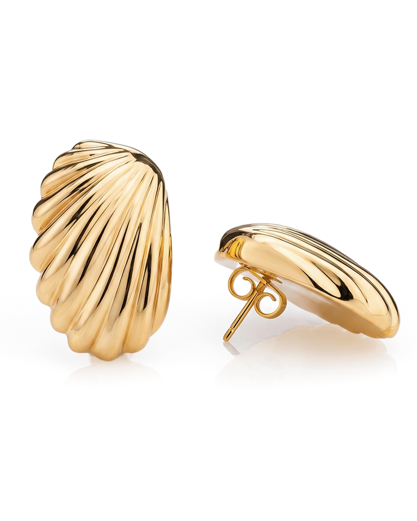 Gold plated wing inspired earrings with layered curved design and polished