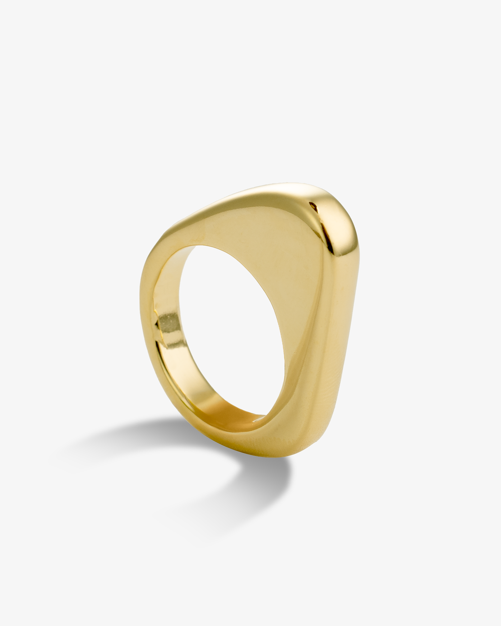 Sculptural gold square ring angled side view