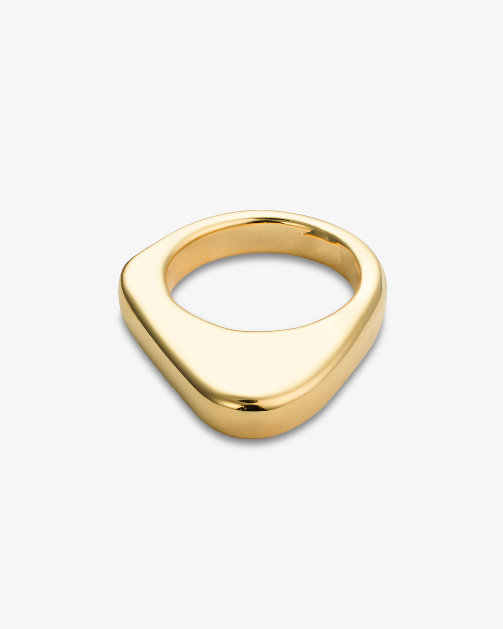 Geometric rounded square gold statement ring front view