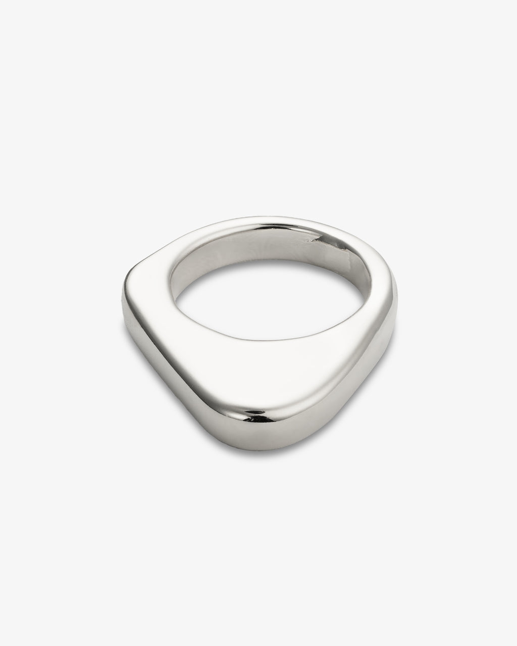 Geometric rounded square silver statement ring front view