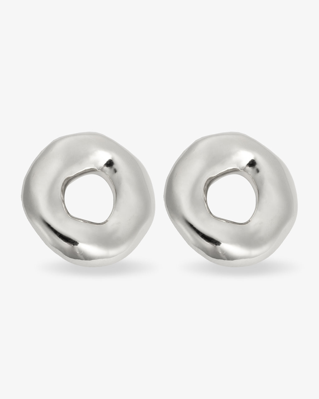 Organic donut gold statement earrings front view