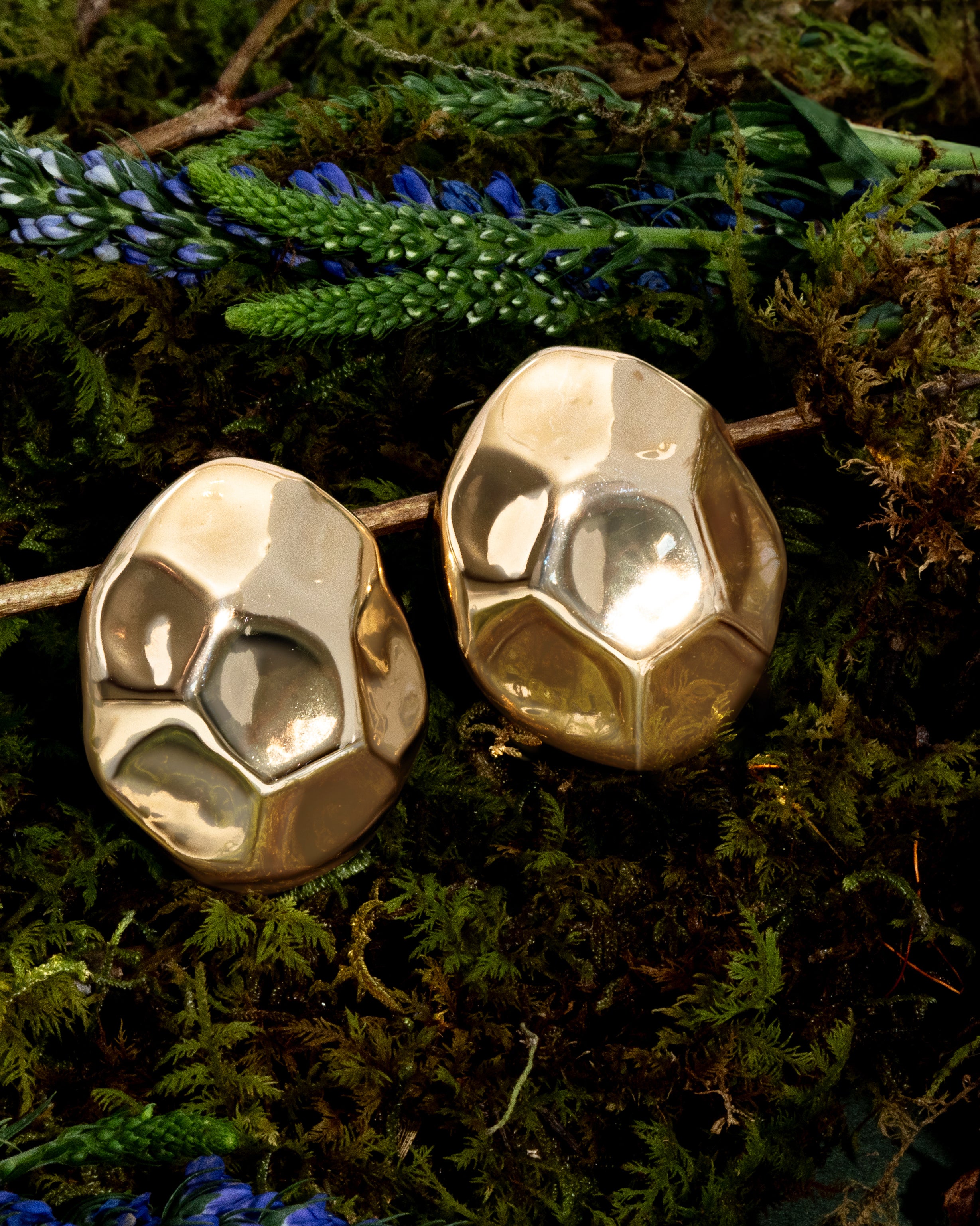 Gold dome earrings with organic sculptural shape and polished curved surface