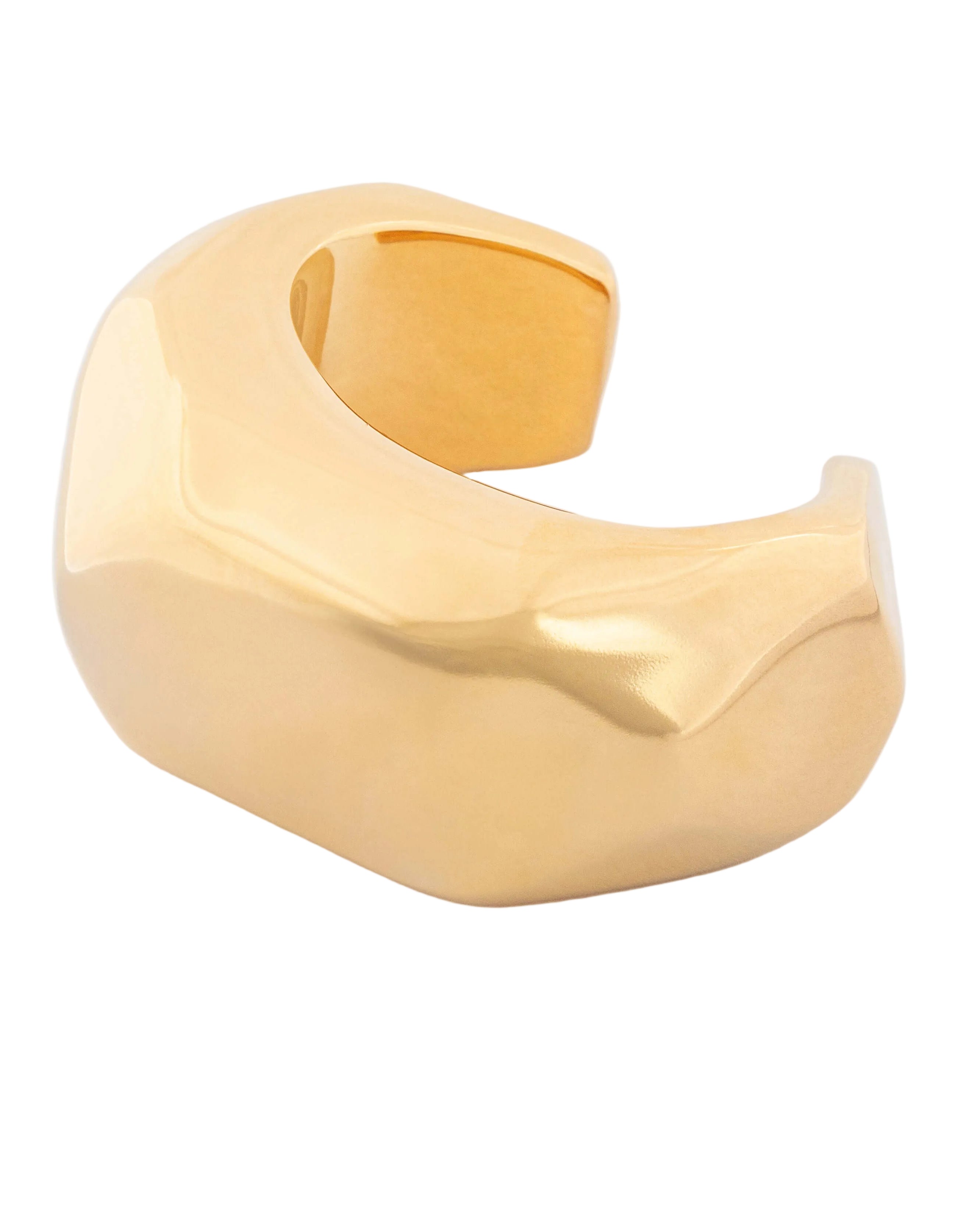 Gold plated asymmetric wide bracelet with sculptural curved design and polished finish, 42mm