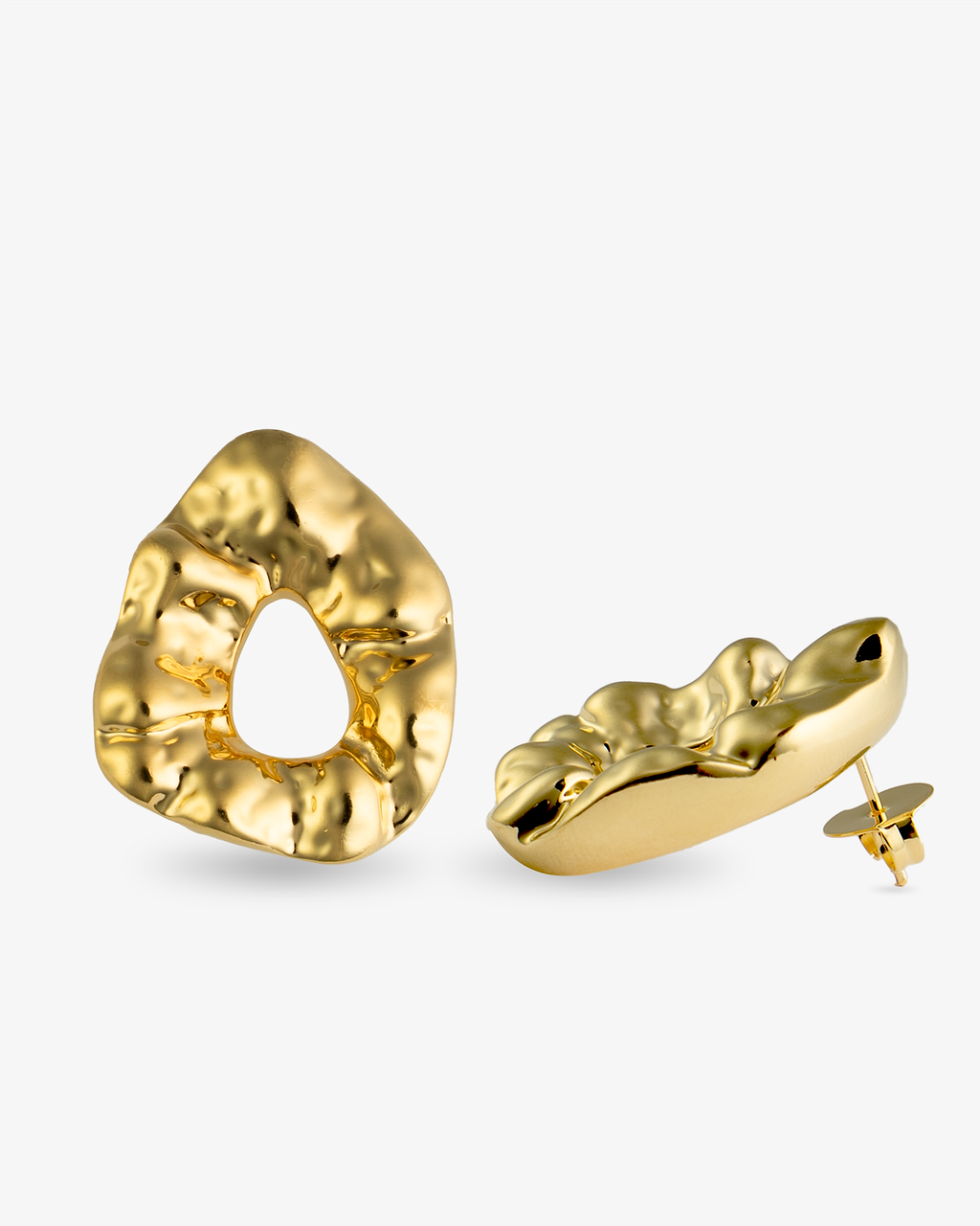 Textured open-center gold statement earrings side view with post back