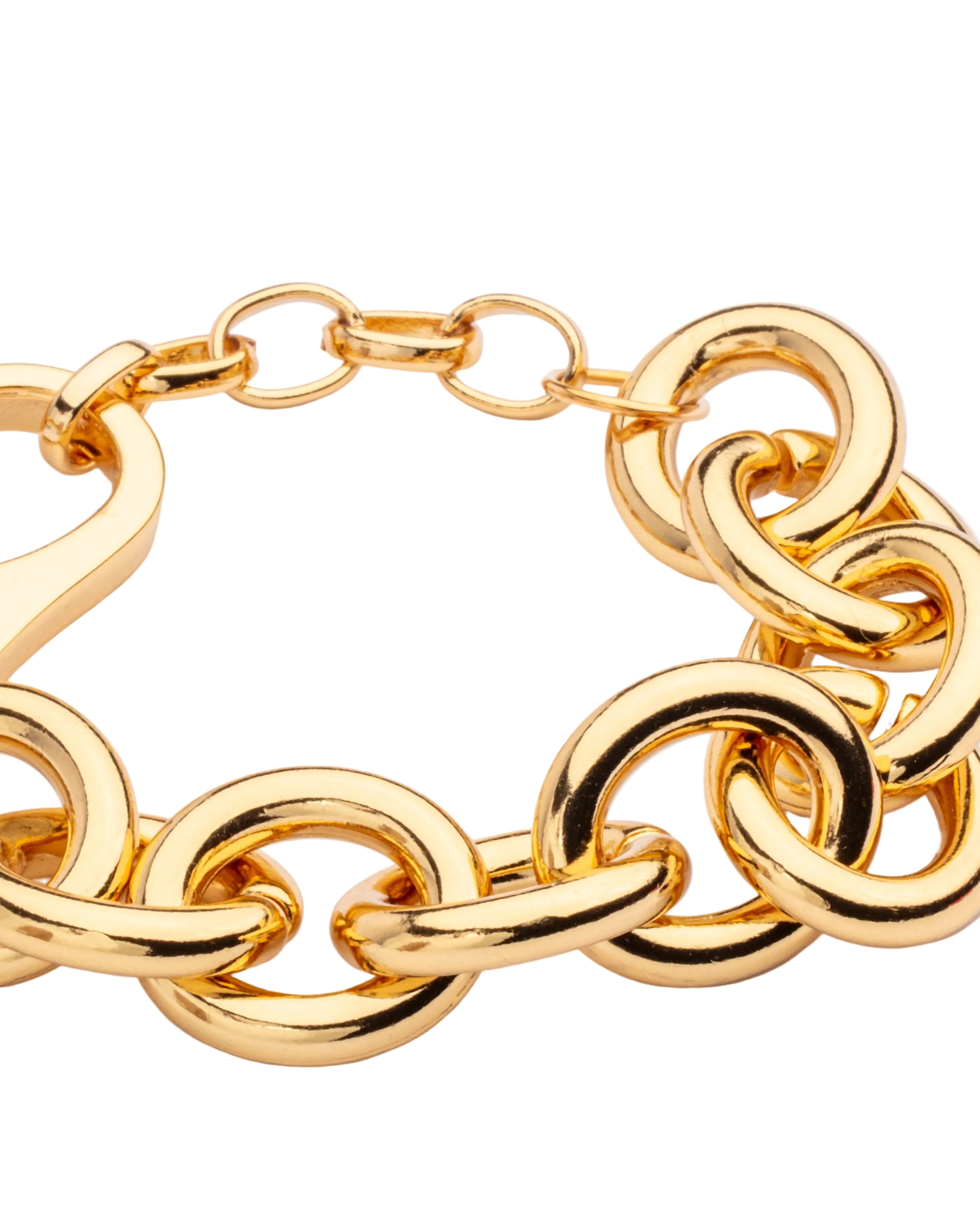 Gold plated chain link bracelet with bold interlocking links and polished finish