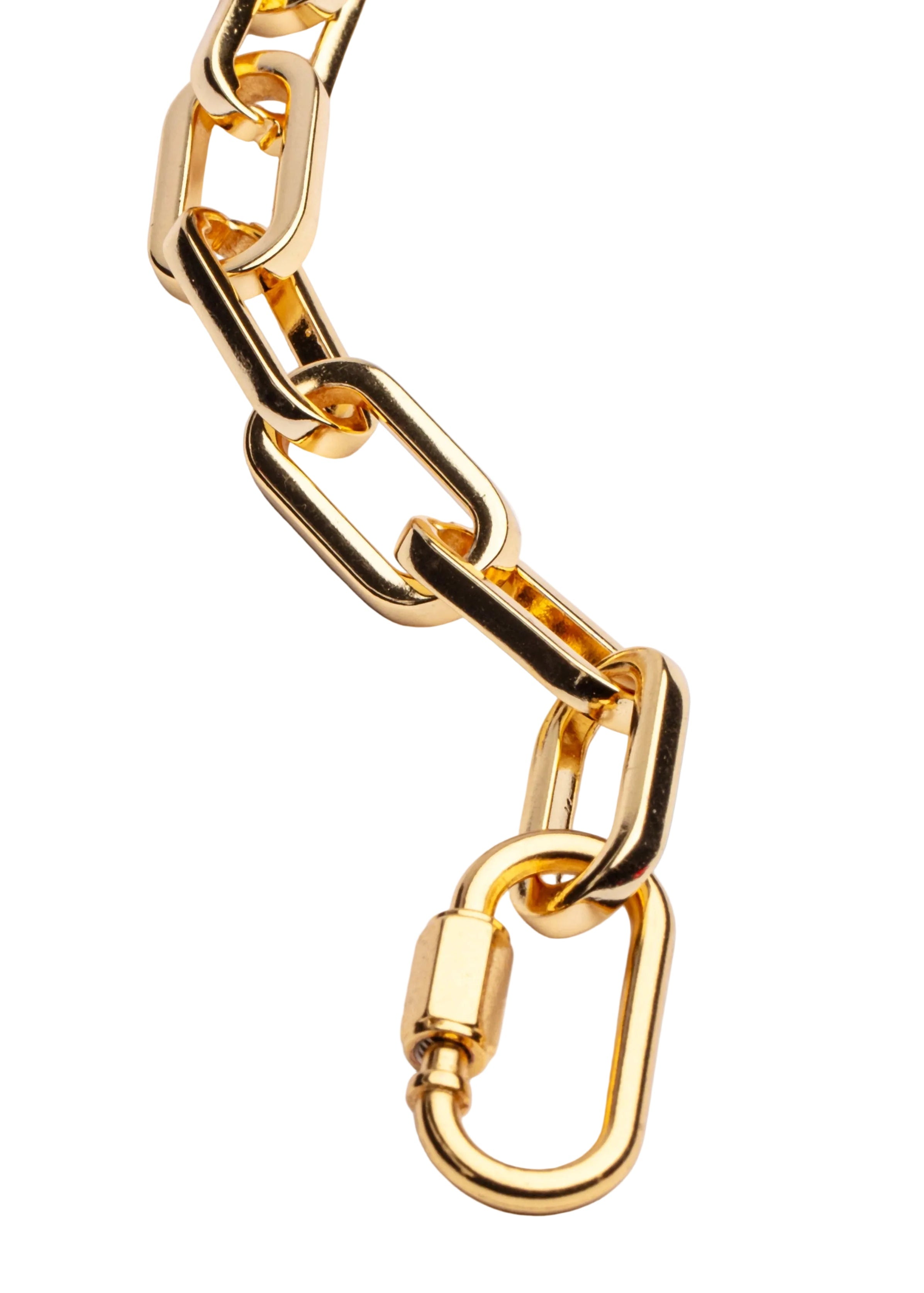 Gold plated chain link necklace with elongated links and adjustable length up to 22 inches