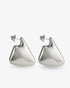 Silver chunky geometric triangular drop earrings, alone product shot of the pair from a different angle.