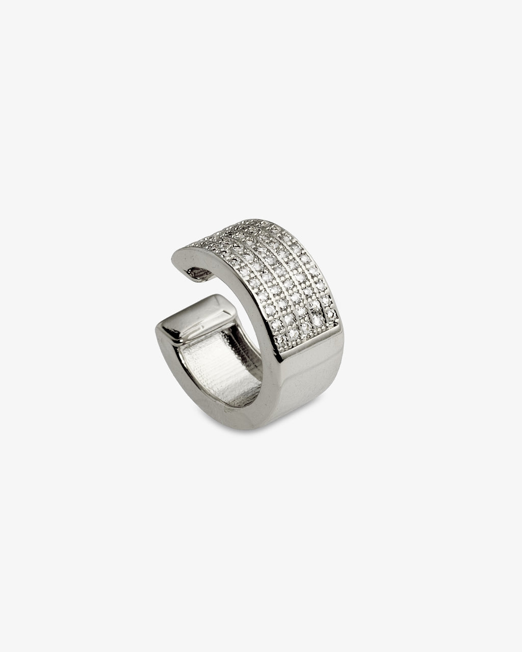 Silver chunky pave ear cuff, alone product shot on a plain background.