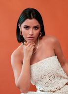 model wearing Ana Gold Hoops